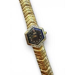 Vintage Citizen Elegance Women's Hexagonal Gold Tone Watch w/ Diamond Bezel &